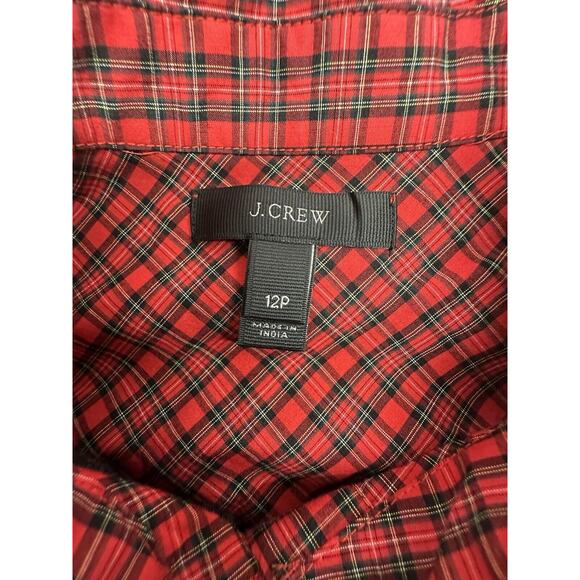 J Crew Shirt Womens 12P Embroidered Beaded Plaid Red Classic Holiday 100% Cotton - Picture 3 of 9